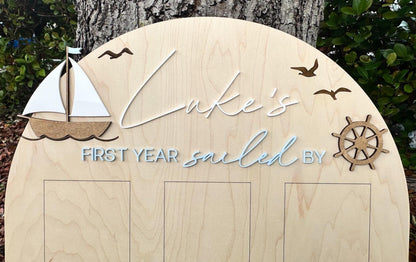 Sailboat First Birthday, Nautical First Year Photo Board, Sailing Into One Birthday Display, First Year Sailed By Photo Board, One Year Of