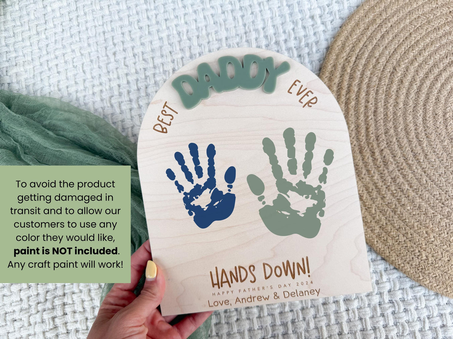 First Father's Day Gift From Child, Dad Handprint Board, DIY Kids Handprint Sign, Keepsake Gift For Baby's First Father's Day Craft