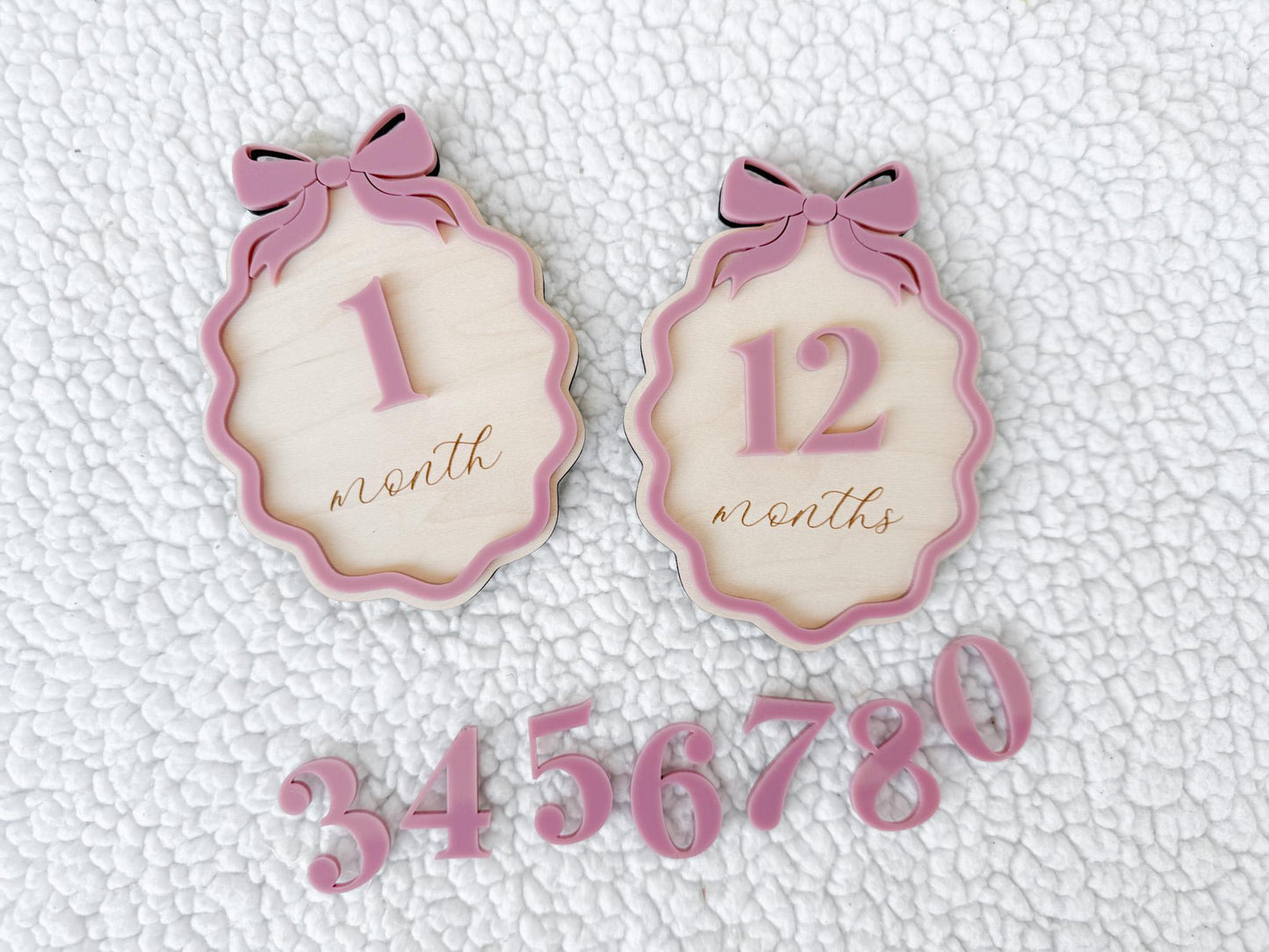 Baby Monthly Milestone Signs, Bow Milestone Cards for Girls, Monthly Baby Photo Props, Milestone Plaques for Babies, Baby Girl Milestone Set