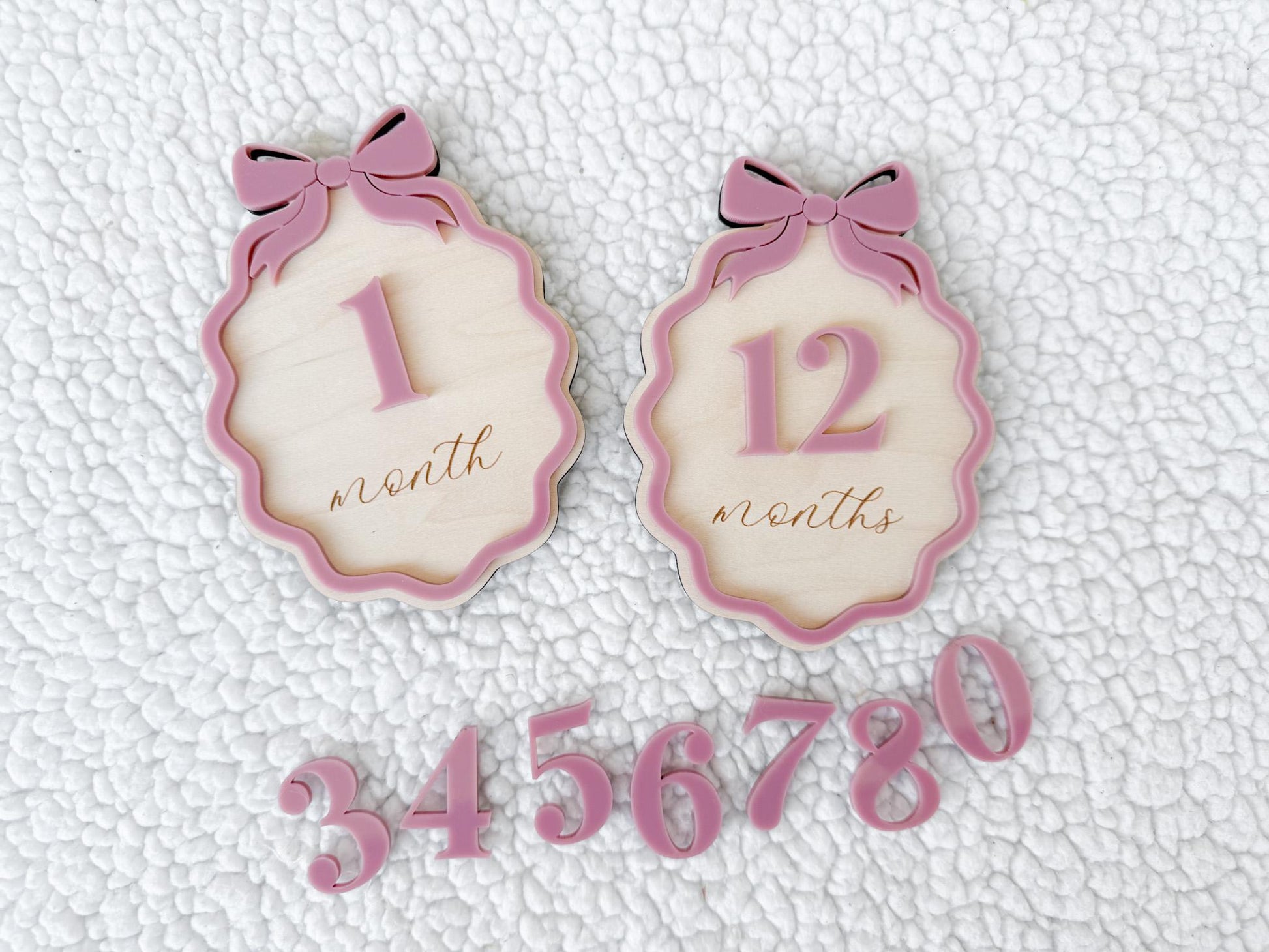 Baby Monthly Milestone Signs, Bow Milestone Cards for Girls, Monthly Baby Photo Props, Milestone Plaques for Babies, Baby Girl Milestone Set