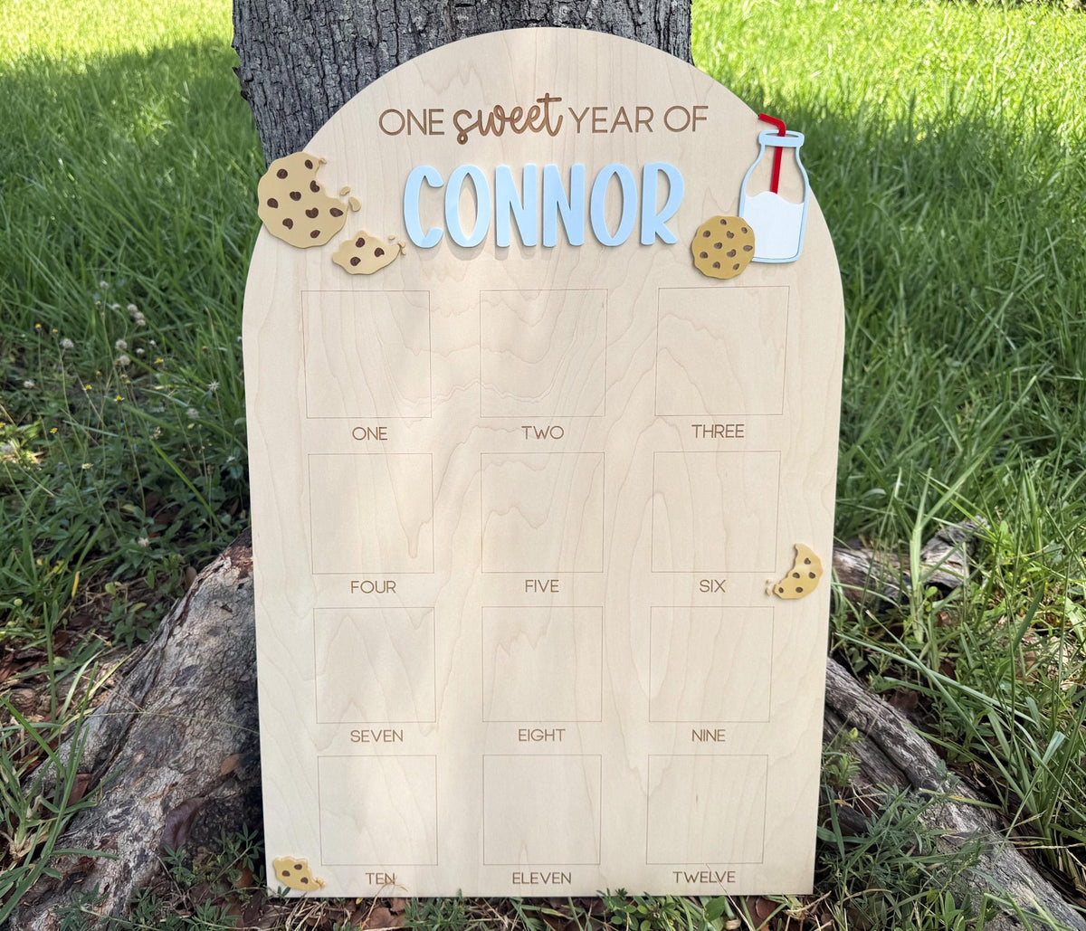 One Sweet Cookie First Birthday Photo Board, Sweet One Boy Birthday Party, One Year of Board Milk & Cookies Decor, One Sweet Year Display