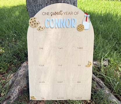 One Sweet Cookie First Birthday Photo Board, Sweet One Boy Birthday Party, One Year of Board Milk & Cookies Decor, One Sweet Year Display