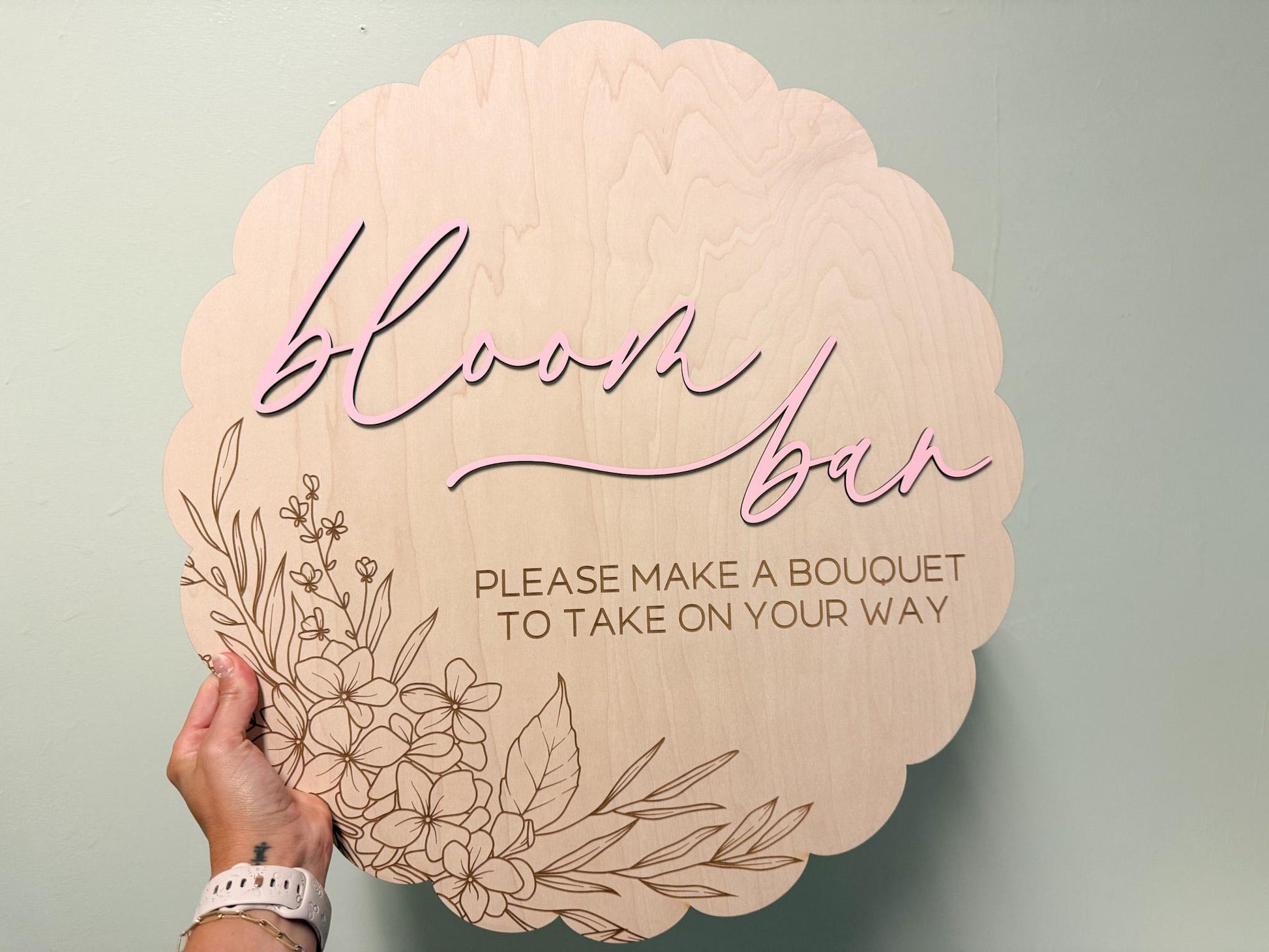 Flower Bar Sign, Large Bloom Bar Bridal Shower Sign, Baby in Bloom Baby Shower Sign, Hanging Make a Bouquet Sign, Bloom Bar Wedding Sign