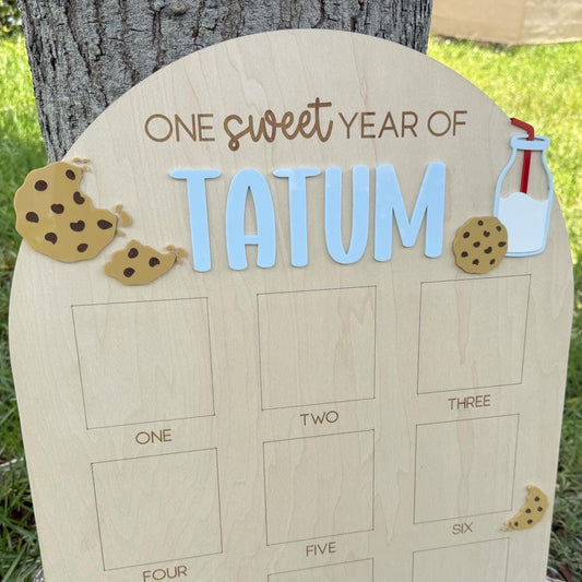 One Sweet Cookie First Birthday Photo Board, Sweet One Boy Birthday Party, One Year of Board Milk & Cookies Decor, One Sweet Year Display