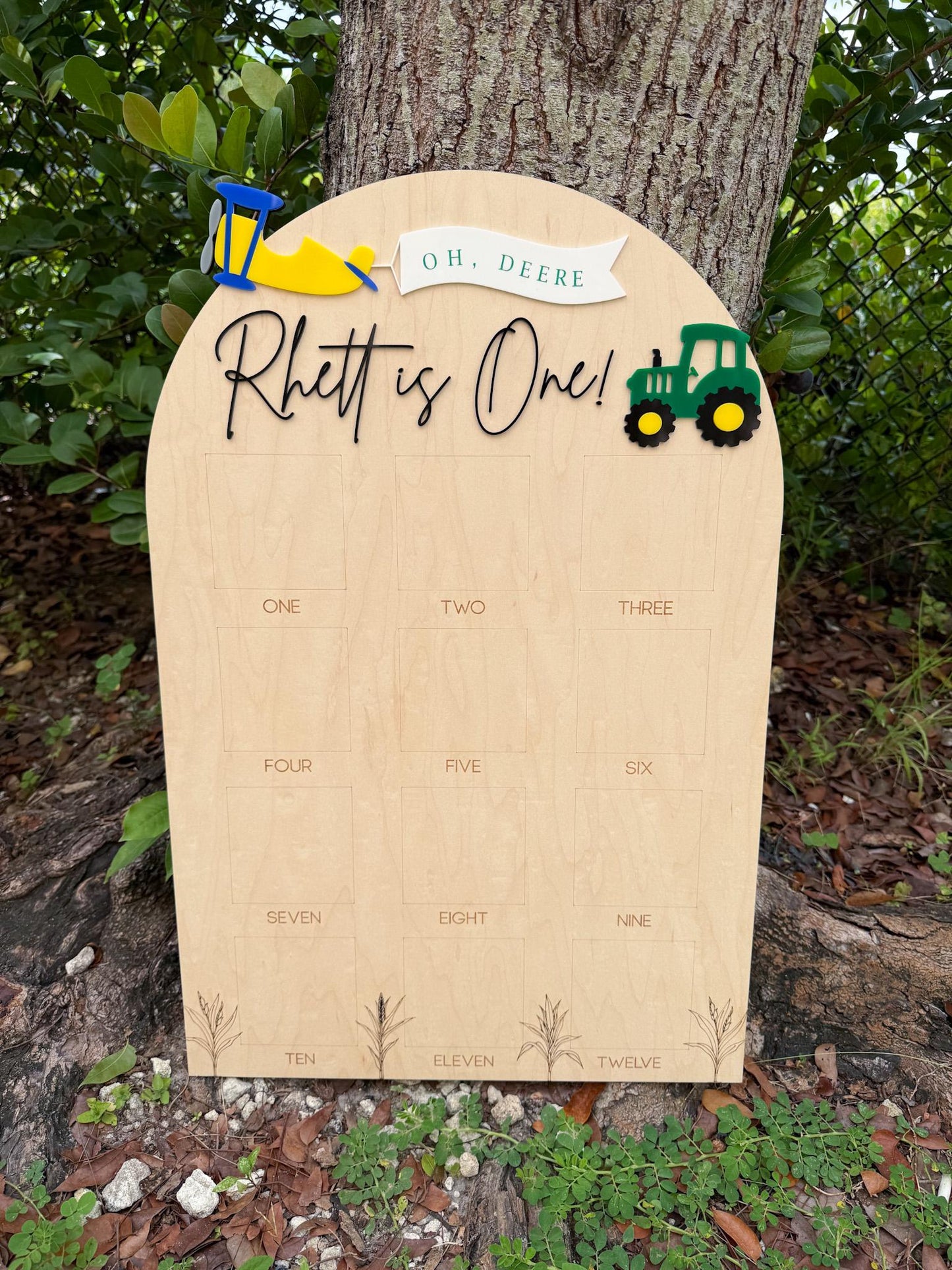 Tractor theme birthday Photo Board, Oh Deere His birthday is here, Green Tractor First Birthday, 1st Birthday Tractor Party, Get in Gear