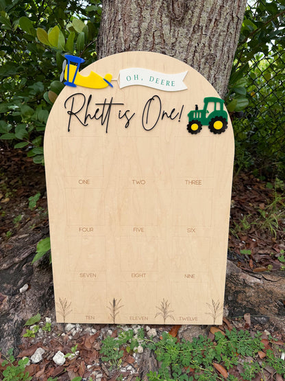Tractor theme birthday Photo Board, Oh Deere His birthday is here, Green Tractor First Birthday, 1st Birthday Tractor Party, Get in Gear