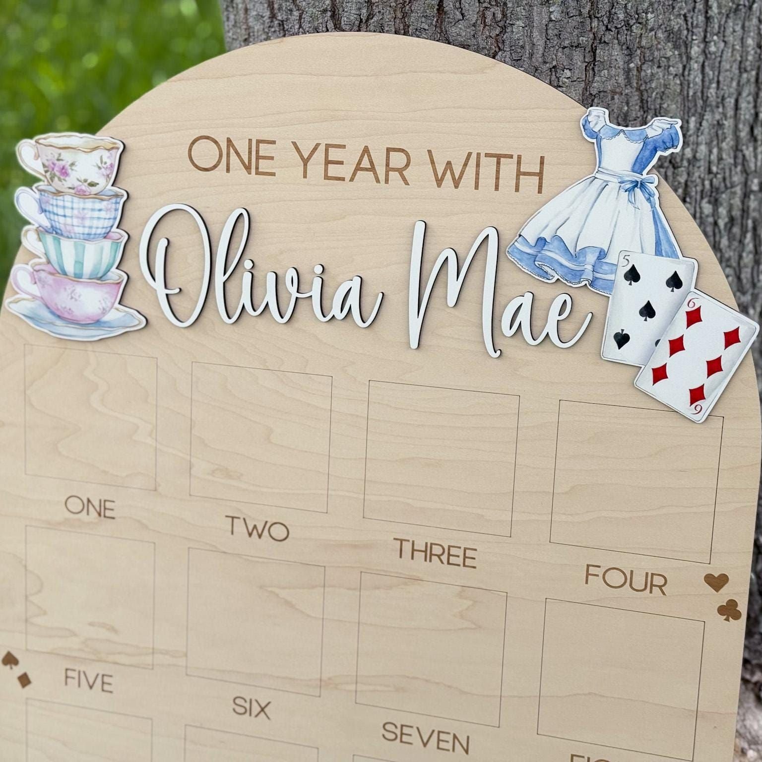Onederland First Year of Photo Board, Wonderland First Birthday Party, Tea Party Birthday Decor, One Year of Sign, Milestone Photo Display