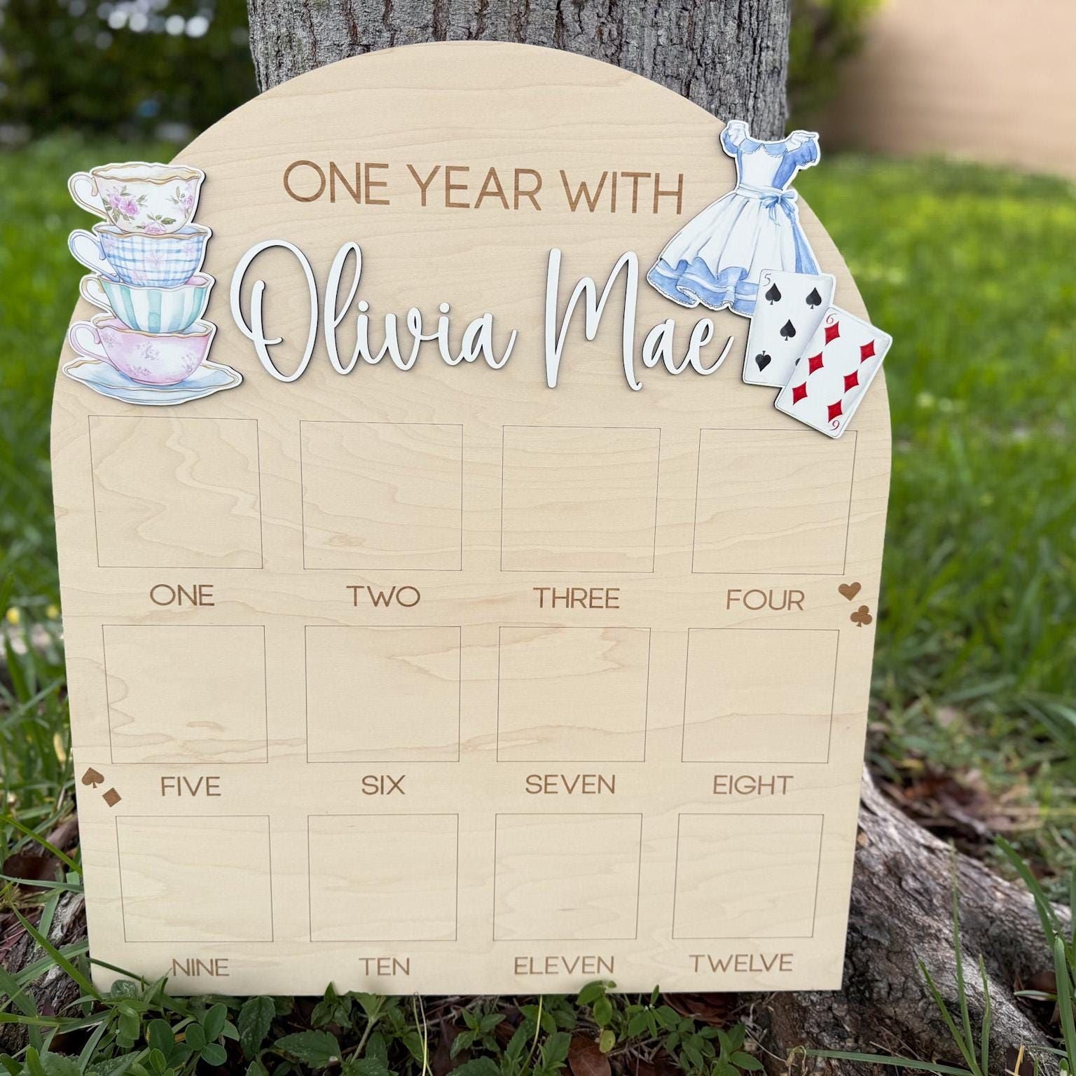 Onederland First Year of Photo Board, Wonderland First Birthday Party, Tea Party Birthday Decor, One Year of Sign, Milestone Photo Display