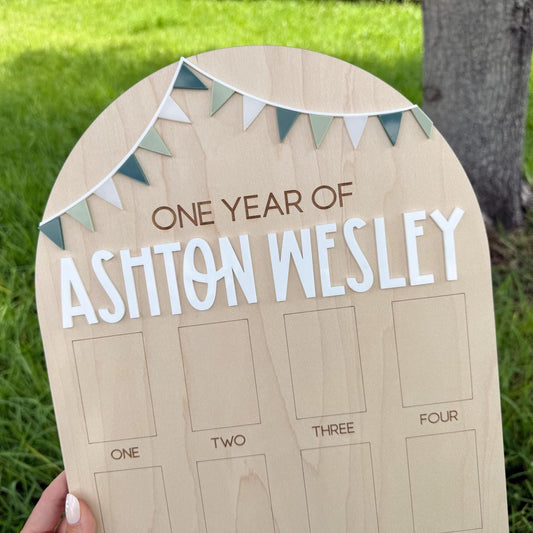 First year Photo Board, One Year of First Birthday Sign, First Birthday Bunting Banner, First Birthday Decor, Monthly Baby Photo Display