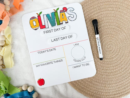 My First Day of School Sign, Back to School Board, First and Last Day of School Board, Reusable Sign for School Pictures