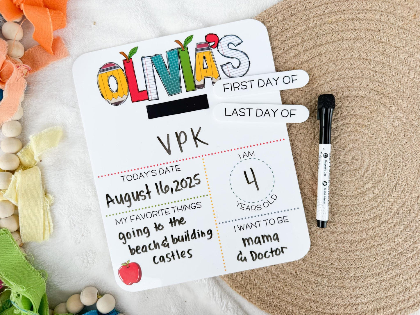 My First Day of School Sign, Back to School Board, First and Last Day of School Board, Reusable Sign for School Pictures