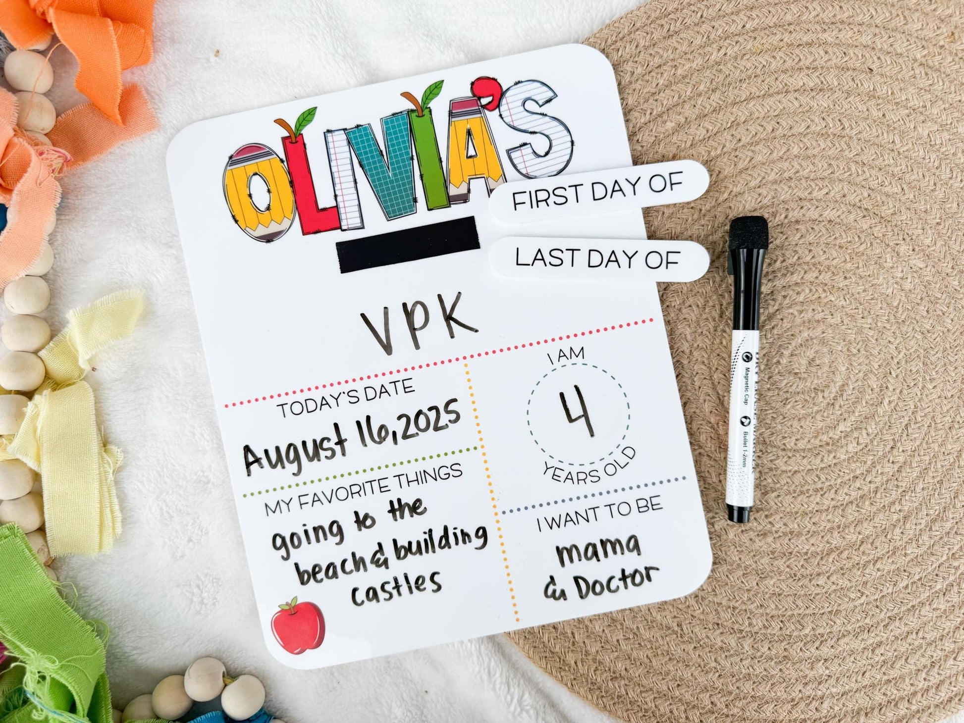 My First Day of School Sign, Back to School Board, First and Last Day of School Board, Reusable Sign for School Pictures