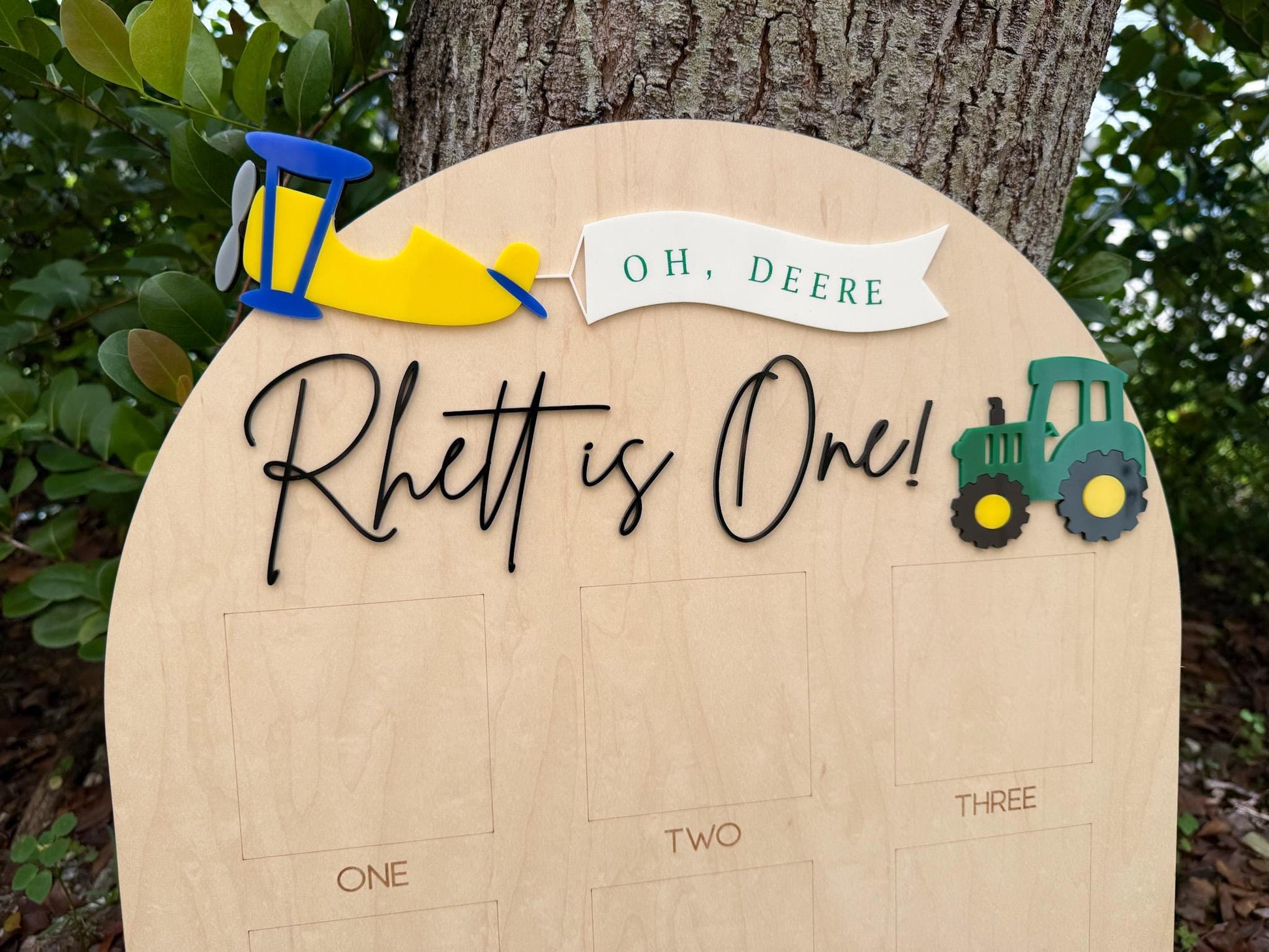 Tractor theme birthday Photo Board, Oh Deere His birthday is here, Green Tractor First Birthday, 1st Birthday Tractor Party, Get in Gear