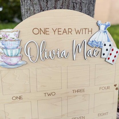 Onederland First Year of Photo Board, Wonderland First Birthday Party, Tea Party Birthday Decor, One Year of Sign, Milestone Photo Display