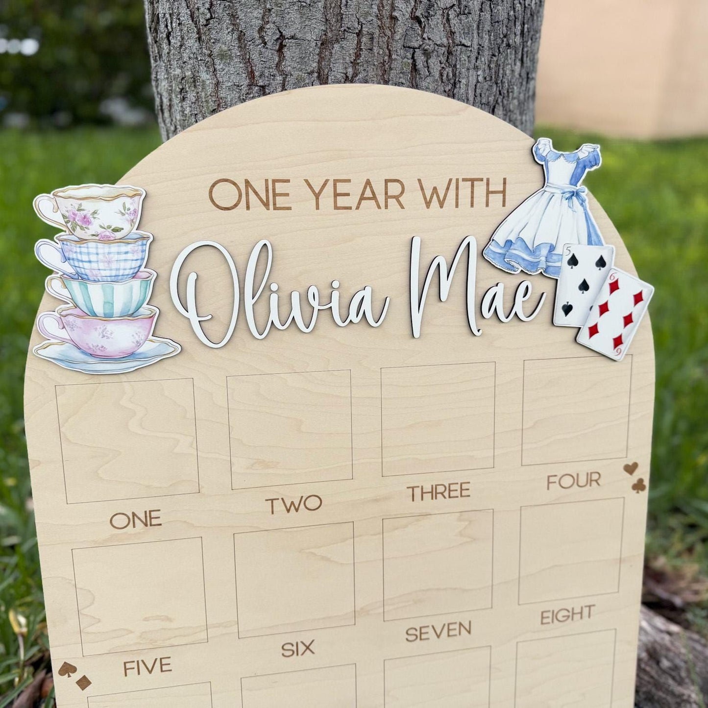 Onederland First Year of Photo Board, Wonderland First Birthday Party, Tea Party Birthday Decor, One Year of Sign, Milestone Photo Display