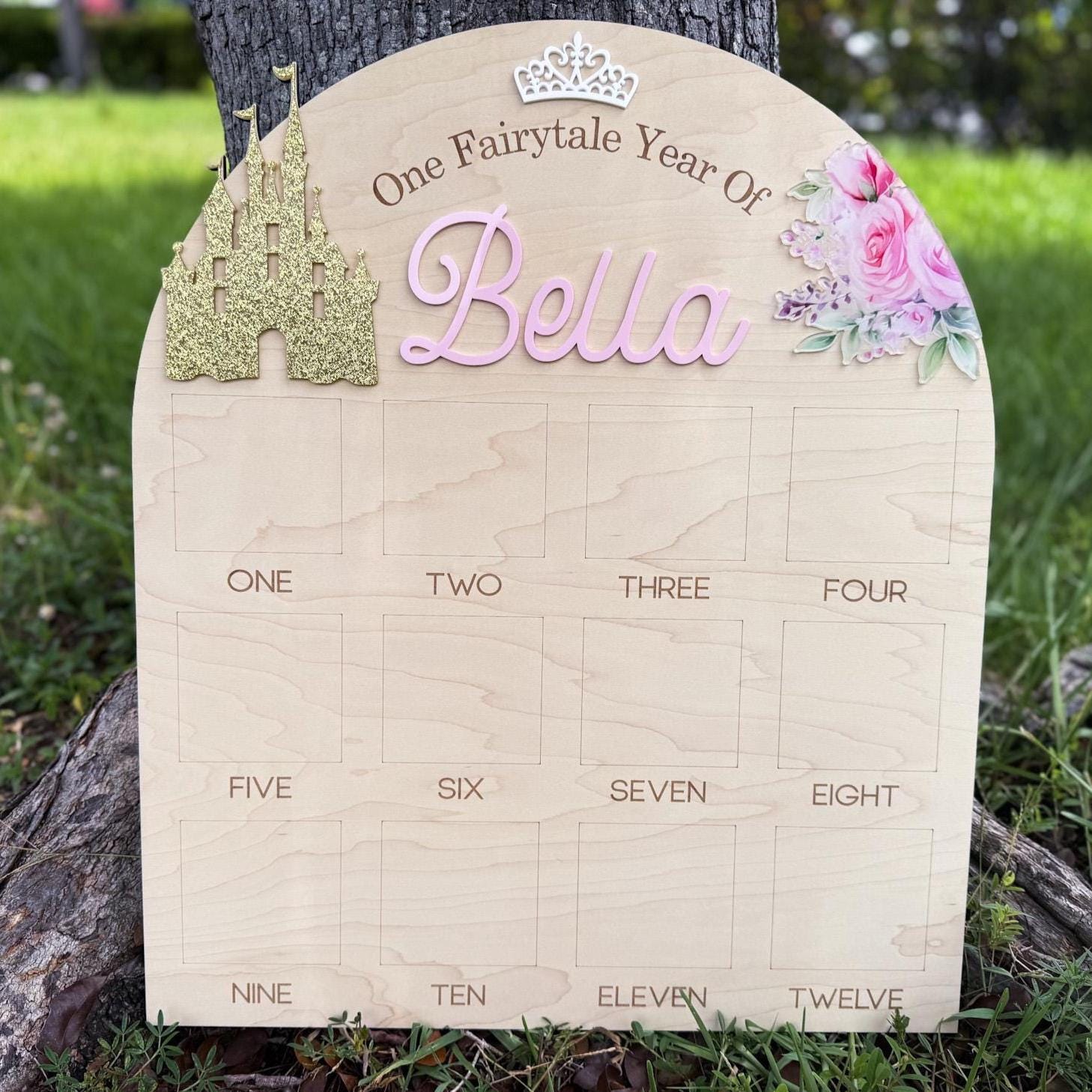 One Year of Photo Board, Princess First Year Board, Fairytale First Birthday, Baby Girl Monthly Milestone Photo Display, Once Upon A Time