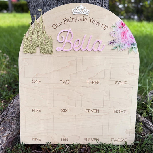 One Year of Photo Board, Princess First Year Board, Fairytale First Birthday, Baby Girl Monthly Milestone Photo Display, Once Upon A Time