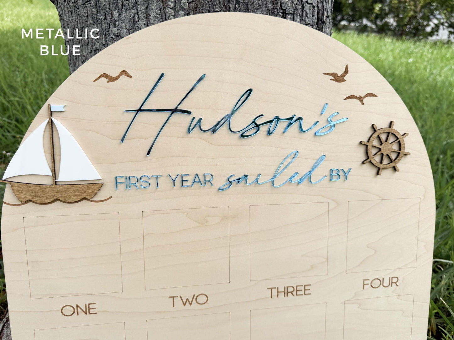 Sailboat First Birthday, Nautical First Year Photo Board, Sailing Into One Birthday Display, First Year Sailed By Photo Board, One Year Of