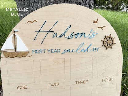 Sailboat First Birthday, Nautical First Year Photo Board, Sailing Into One Birthday Display, First Year Sailed By Photo Board, One Year Of