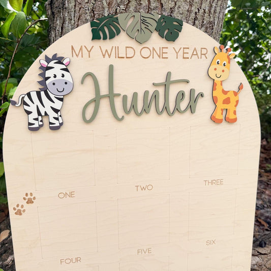 Wild One Year of Photo Board, Safari First Year Board, Baby's my first year sign, Jungle First Birthday Decor, 1st Birthday Photo Collage