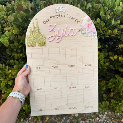 One Year of Photo Board, Princess First Year Board, Fairytale First Birthday, Baby Girl Monthly Milestone Photo Display, Once Upon A Time