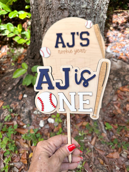 First Birthday Baseball Cake topper, Rookie of the Year Birthday, Baseball Smash Cake, Custom Name First Birthday Cake Topper