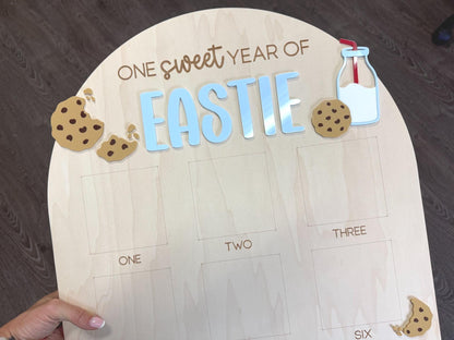 One Sweet Cookie First Birthday Photo Board, Sweet One Boy Birthday Party, One Year of Board Milk & Cookies Decor, One Sweet Year Display