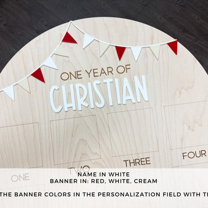 First year Photo Board, One Year of First Birthday Sign, First Birthday Bunting Banner, First Birthday Decor, Monthly Baby Photo Display