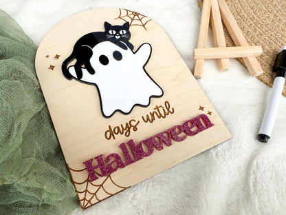 Halloween Countdown Sign, Days till Halloween Board, Dry Erase Countdown to Halloween Sign For Kids, Cute Ghost Decor for Kids Room