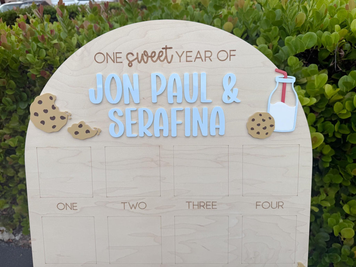 One Sweet Cookie First Birthday Photo Board, Sweet One Boy Birthday Party, One Year of Board Milk & Cookies Decor, One Sweet Year Display