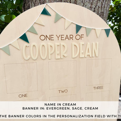 First year Photo Board, One Year of First Birthday Sign, First Birthday Bunting Banner, First Birthday Decor, Monthly Baby Photo Display