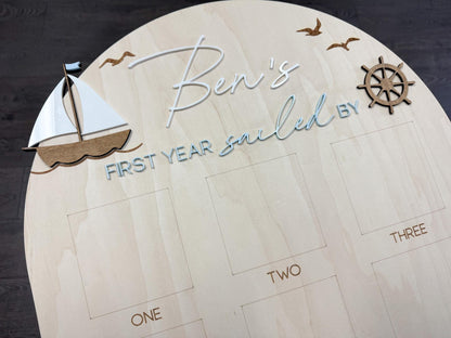 Sailboat First Birthday, Nautical First Year Photo Board, Sailing Into One Birthday Display, First Year Sailed By Photo Board, One Year Of