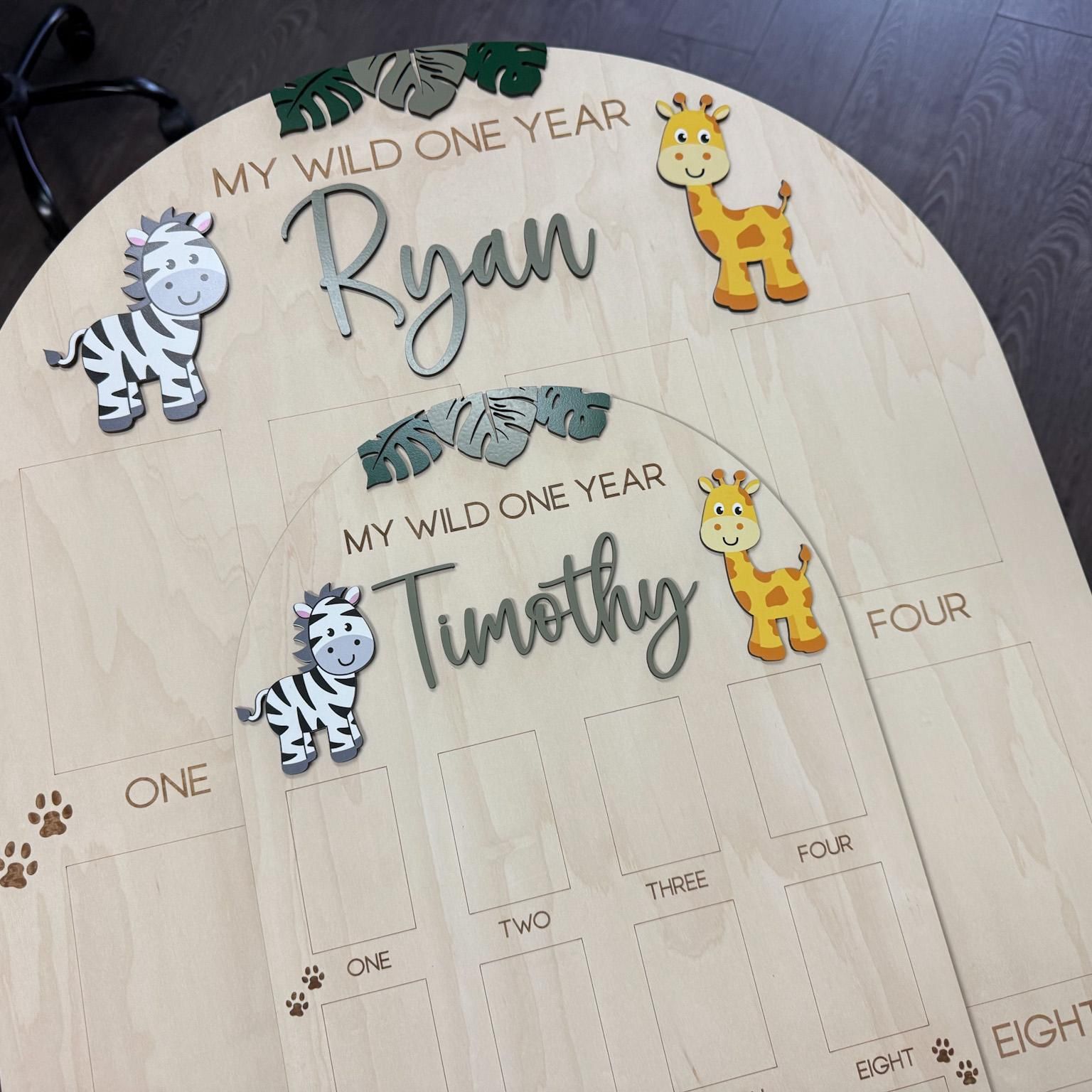 Wild One Year of Photo Board, Safari First Year Board, Baby's my first year sign, Jungle First Birthday Decor, 1st Birthday Photo Collage