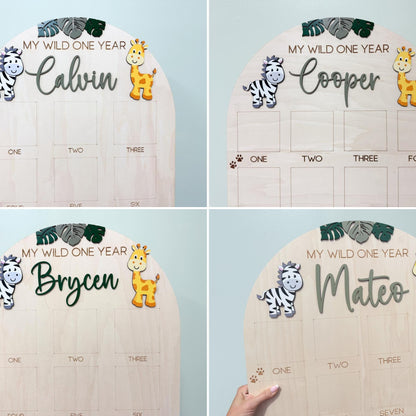 Wild One Year of Photo Board, Safari First Year Board, Baby's my first year sign, Jungle First Birthday Decor, 1st Birthday Photo Collage