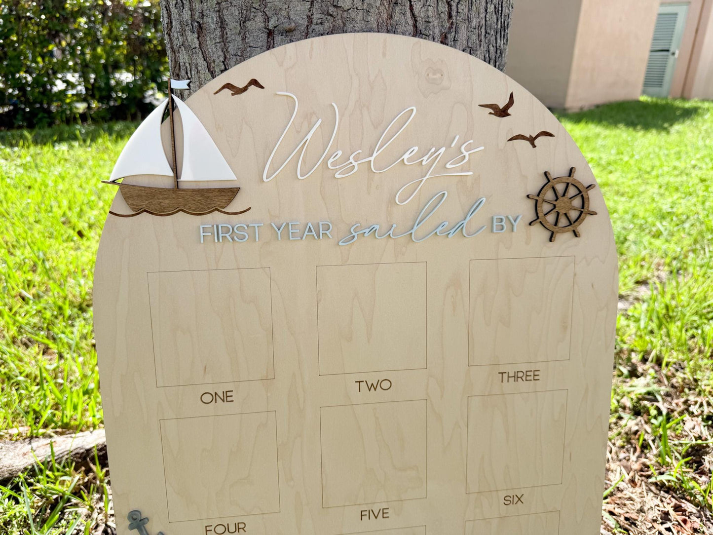 Sailboat First Birthday, Nautical First Year Photo Board, Sailing Into One Birthday Display, First Year Sailed By Photo Board, One Year Of