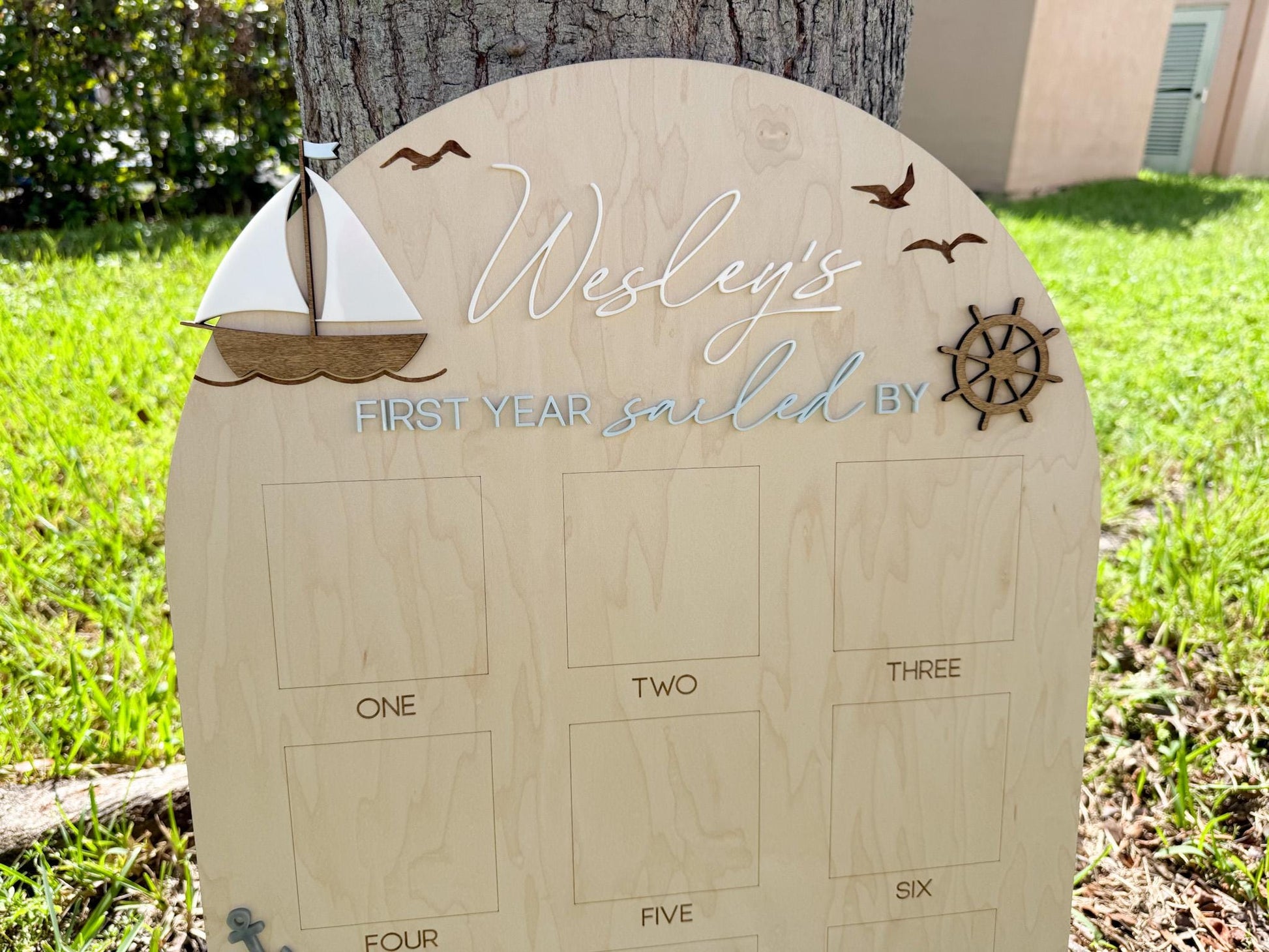 Sailboat First Birthday, Nautical First Year Photo Board, Sailing Into One Birthday Display, First Year Sailed By Photo Board, One Year Of
