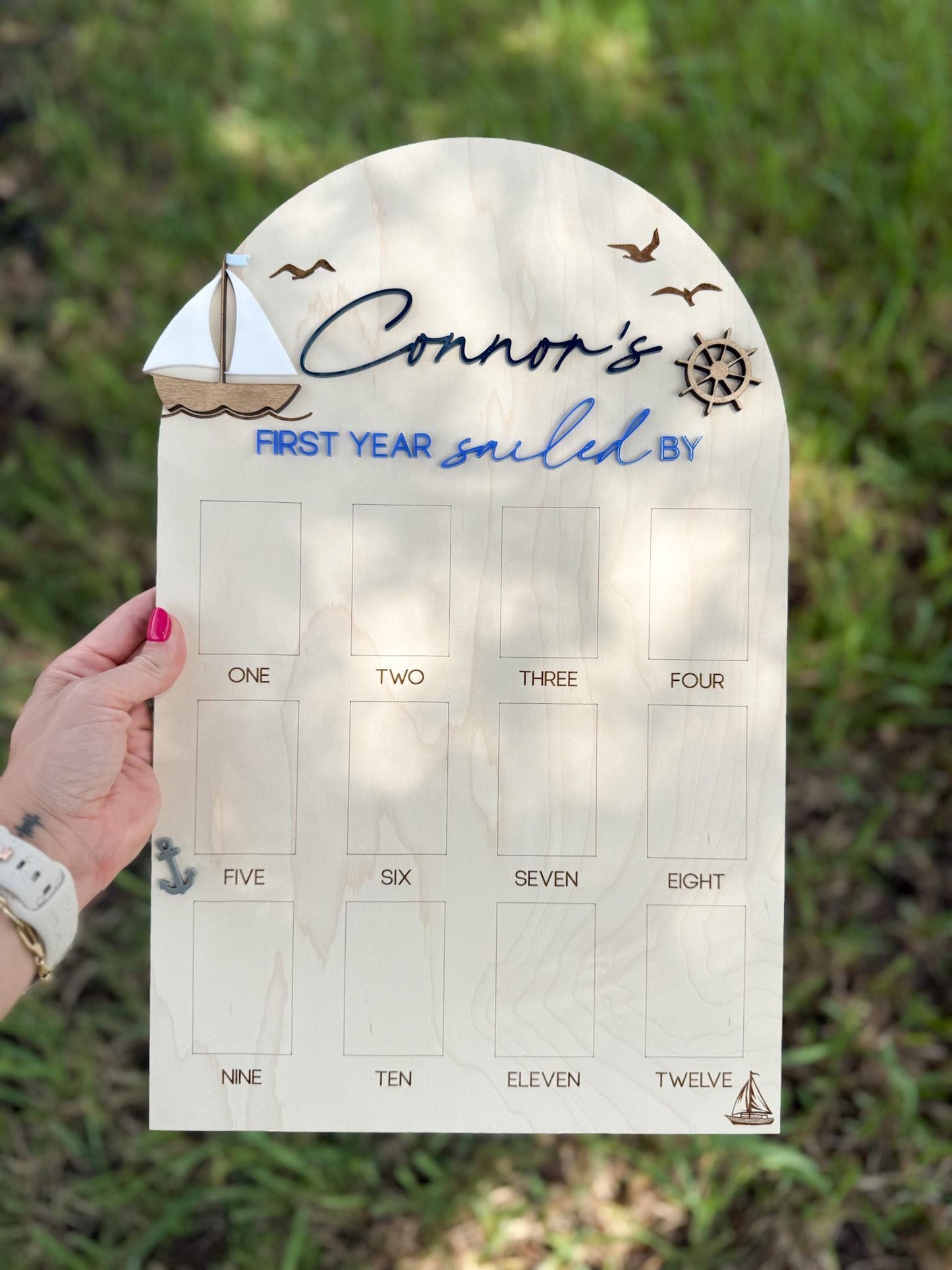 Sailboat First Birthday, Nautical First Year Photo Board, Sailing Into One Birthday Display, First Year Sailed By Photo Board, One Year Of