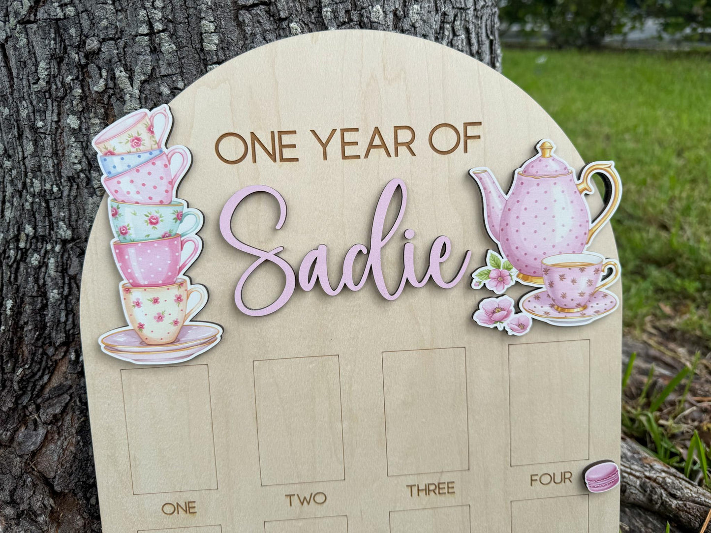 Tea Party First Birthday Milestone Board, One Year of Photo Board, Tea Party Theme Birthday Decor, One Year of Baby Girl Keepsake