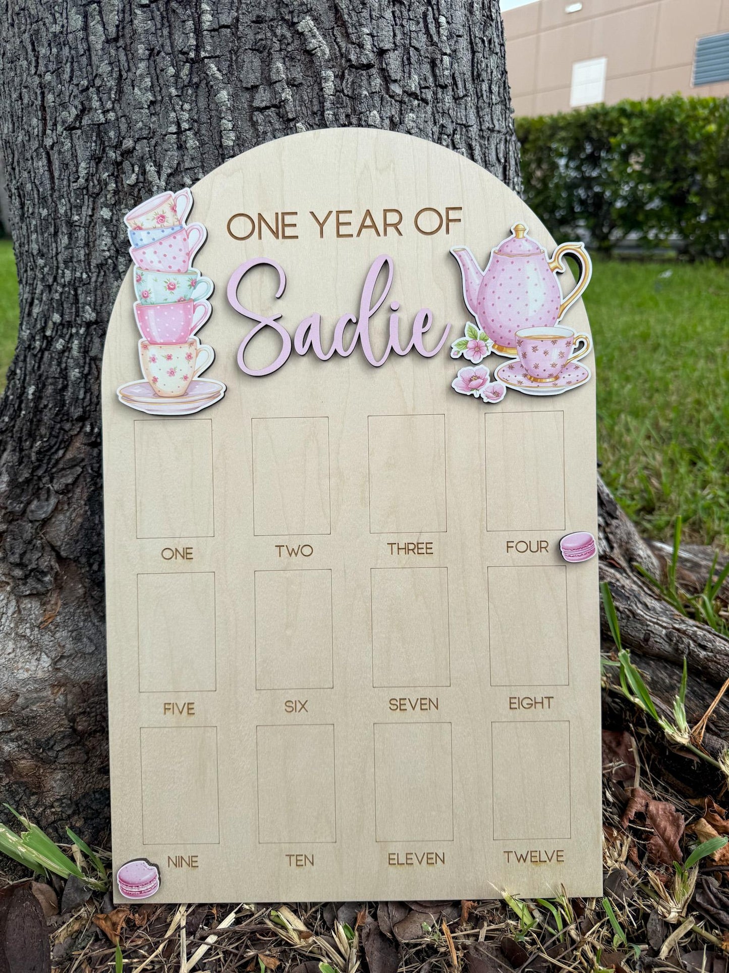 Tea Party First Birthday Milestone Board, One Year of Photo Board, Tea Party Theme Birthday Decor, One Year of Baby Girl Keepsake