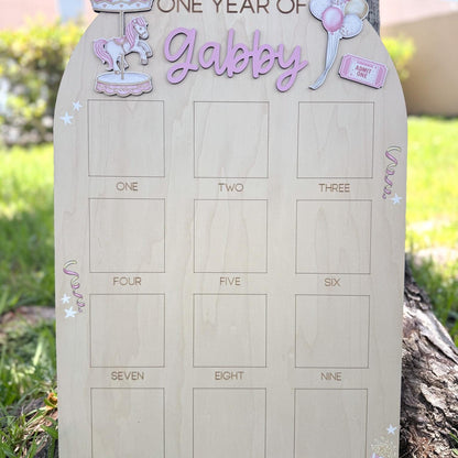 Carnival First Birthday Milestone Board, Circus First Year of Photo Board, One Year of First Birthday Sign, Monthly Baby Photo Display