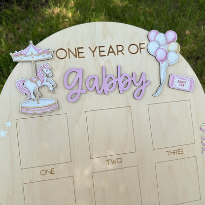 Carnival First Birthday Milestone Board, Circus First Year of Photo Board, One Year of First Birthday Sign, Monthly Baby Photo Display