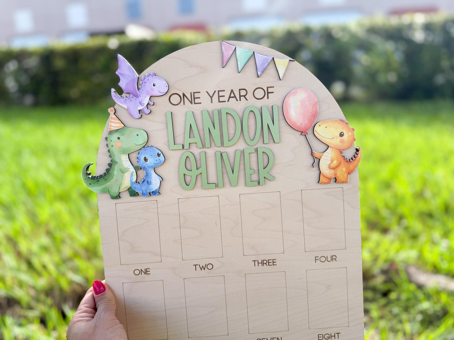 Dinosaur First Birthday Photo Board, One Year Photo Board, Dino Birthday Decor, 12 month baby photo display, 1st Birthday Dinosaur Party