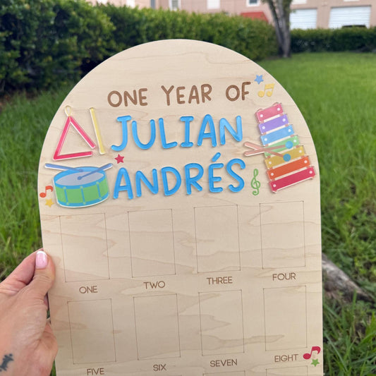 First Birthday Photo Board, Music Theme First Birthday, Musical Instrument First Photo Board, 1st Birthday Song Dance Party, 12 Month Photo