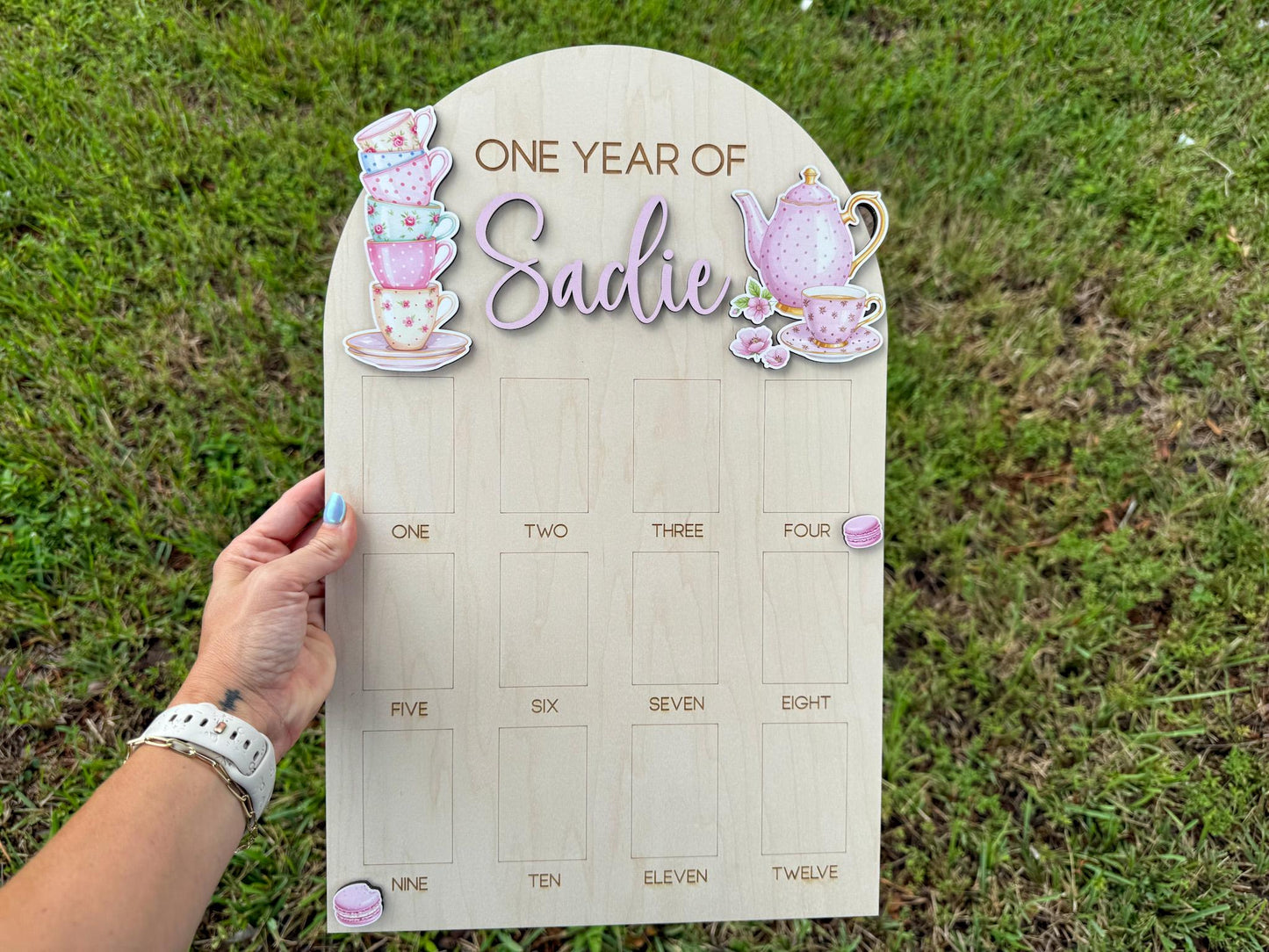 Tea Party First Birthday Milestone Board, One Year of Photo Board, Tea Party Theme Birthday Decor, One Year of Baby Girl Keepsake
