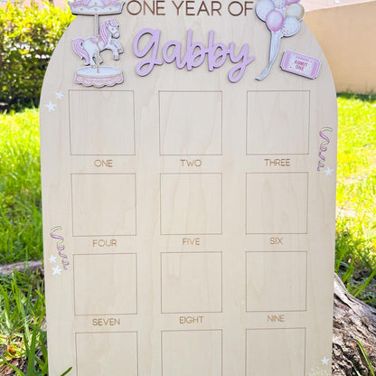 Carnival First Birthday Milestone Board, Circus First Year of Photo Board, One Year of First Birthday Sign, Monthly Baby Photo Display