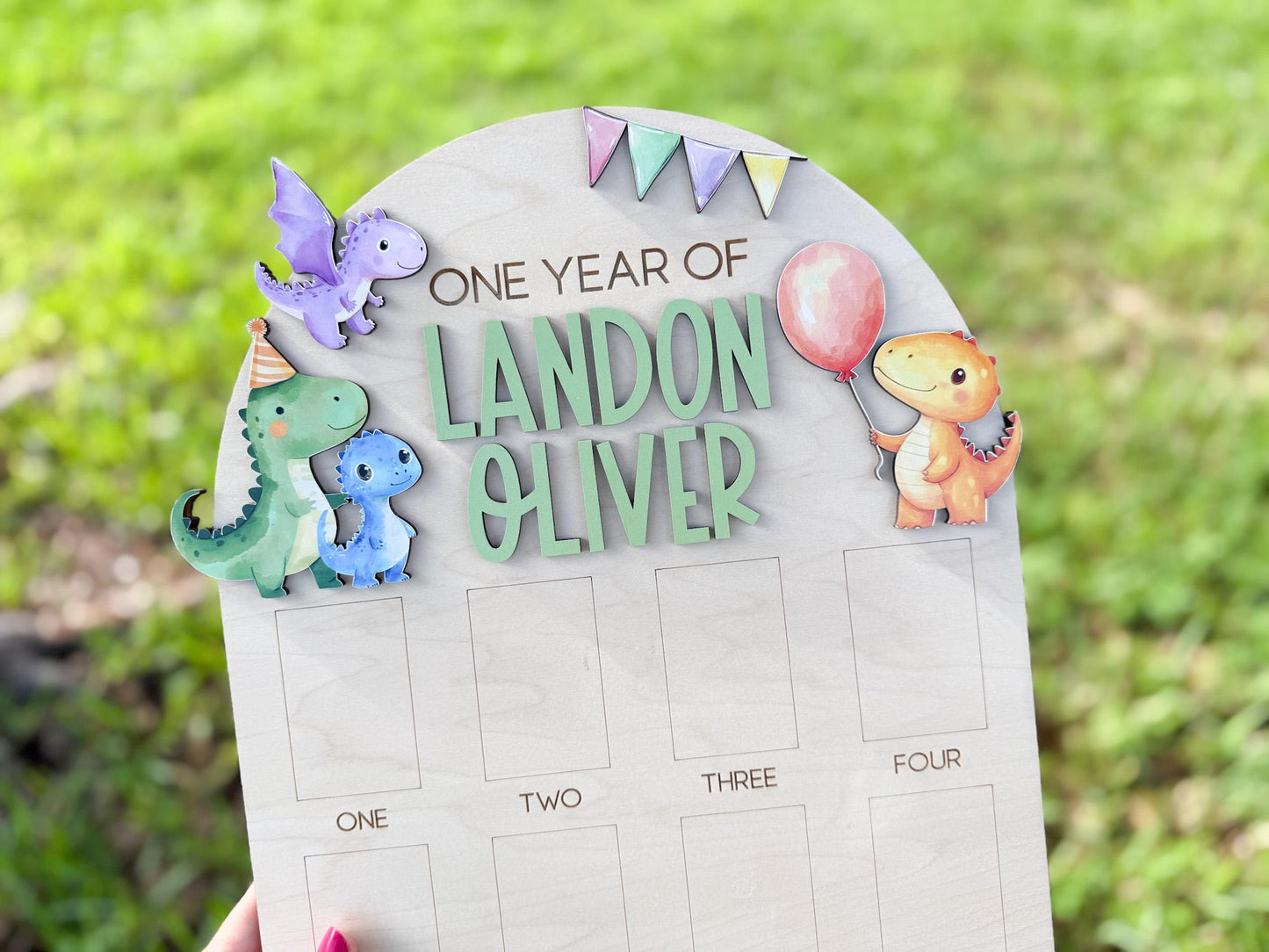 Dinosaur First Birthday Photo Board, One Year Photo Board, Dino Birthday Decor, 12 month baby photo display, 1st Birthday Dinosaur Party