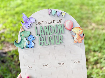 Dinosaur First Birthday Photo Board, One Year Photo Board, Dino Birthday Decor, 12 month baby photo display, 1st Birthday Dinosaur Party