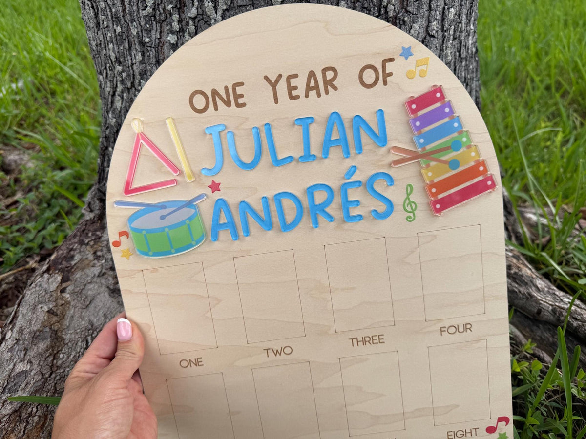 First Birthday Photo Board, Music Theme First Birthday, Musical Instrument First Photo Board, 1st Birthday Song Dance Party, 12 Month Photo