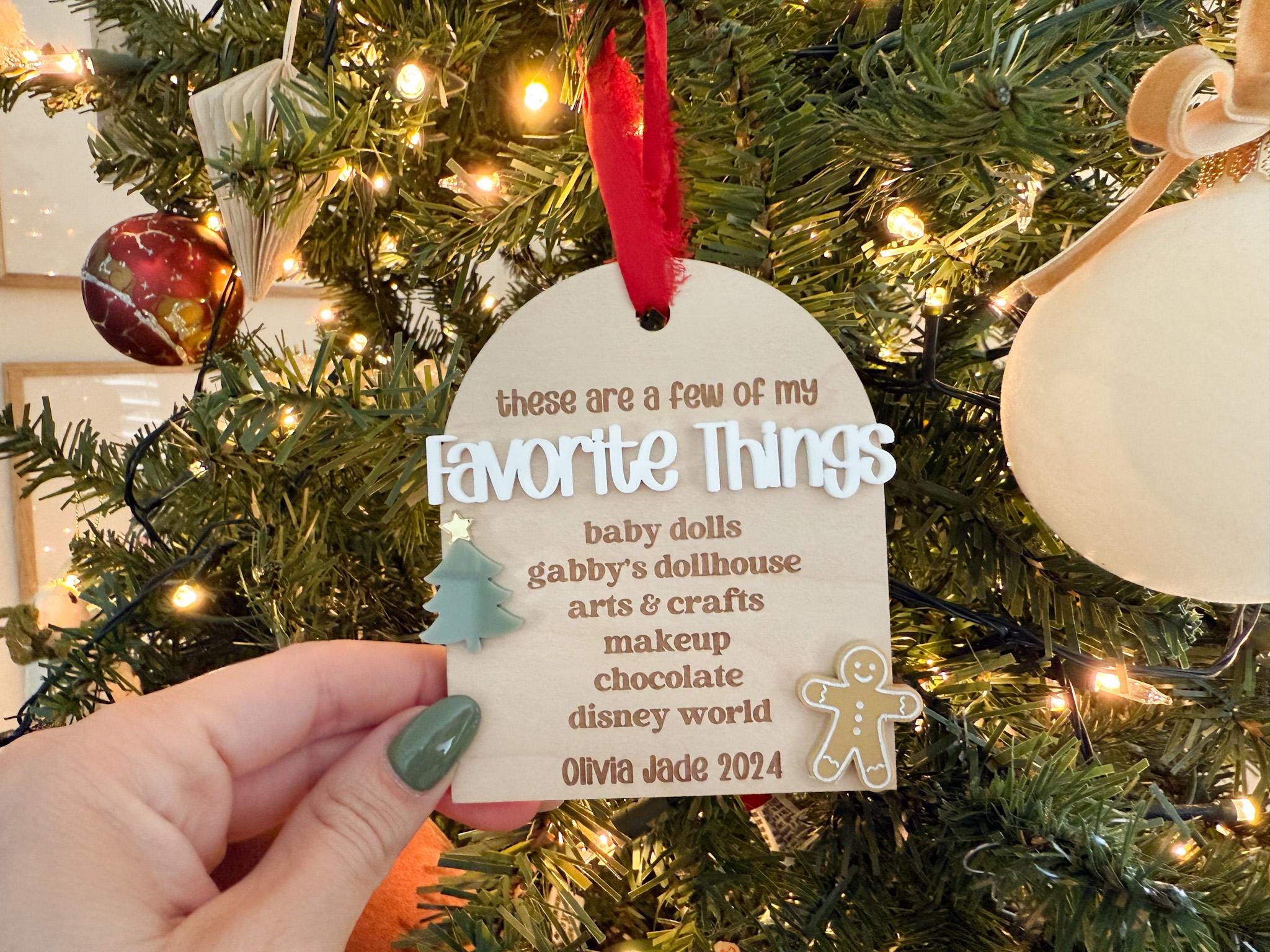 Favorite Things Christmas Ornament for Kids, 2025 Keepsake Ornament, My second Christmas Ornament, Custom Name & Favorites Wood Ornament