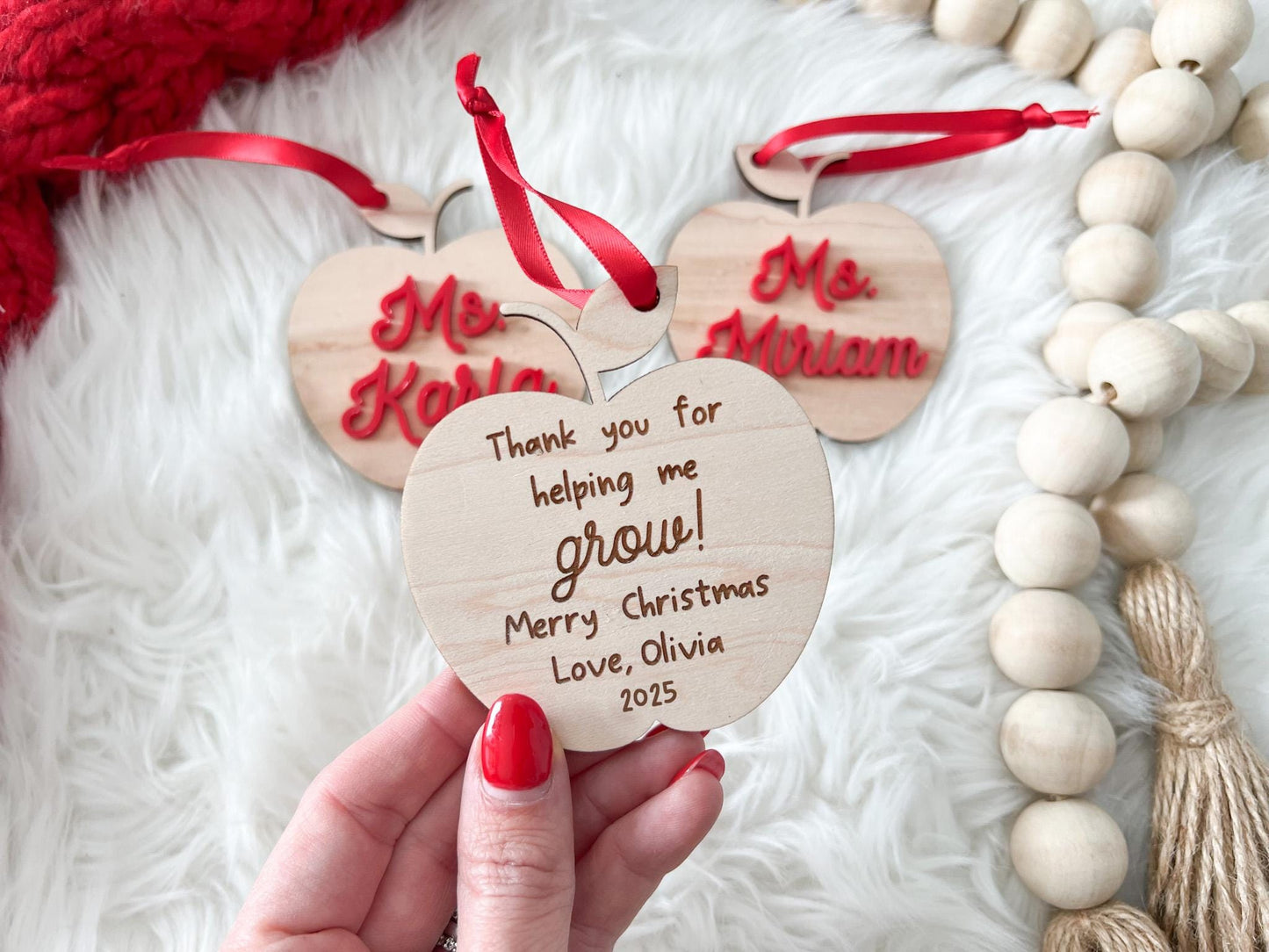 Teacher Gift Tag, Personalized Teacher Christmas Ornament, Teacher Apple Ornament, Appreciation Gift, Thank You for Helping Me Grow 2025